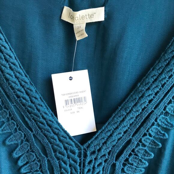 Loralette Embroidered Insert Sleeveless Top Size 3X NWT Teal Blue Boho Tank - Picture 3 of 14